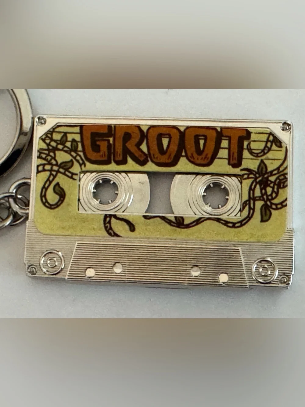 Guardians of the Galaxy Rocket & Groot Metal Cassette Keychain Silver Yellow